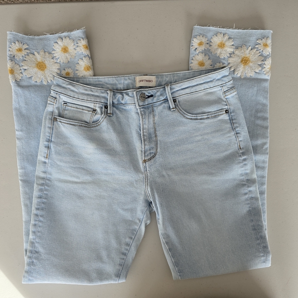 DRIFTWOOD Light Blue Jeans with Daisy Embroidery